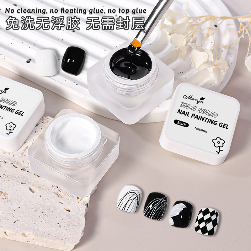 Cross-border supply of wash-free painting glue high density nail Japanese canned black and white painting glue painting nail glue Cross-border supply of wash-free painting glue high density nail Japanese canned black and white painting glue painting nail glue