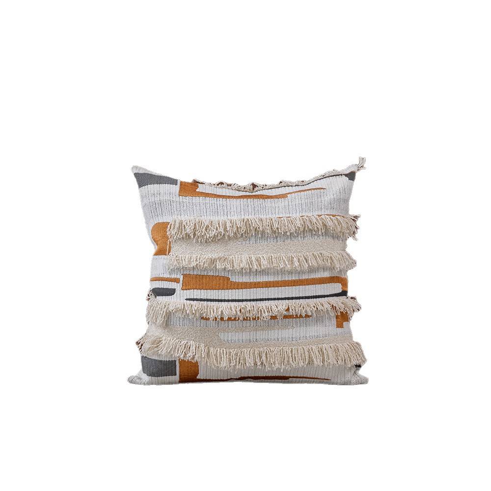 Cojín de chenilla jacquard estilo nórdico de lujo ligero con borlas, funda de cojín de diseño original, cojín lumbar.