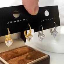 韩国东大门高级感超闪爱心锆石耳圈时尚简约轻奢小众设计感耳饰女