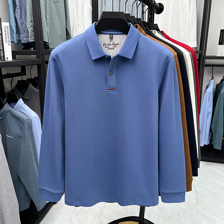 Áo polo nam dài tay cổ bẻ 100% cotton đánh bóng, form regular — nâu vàng chi tiết 10