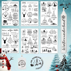 クロスボーダー人気クリスマス祝福クリスマステーマ雪だるま小鹿白黒ろうそく水シールDIY