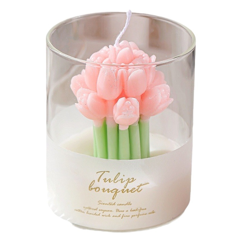 Flor amante aromaterapia vela ins atmósfera fragancia caja de regalo Tulipán sosteniendo flor forma fragancia vela