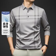 外贸新款中老年男装春秋款长袖t恤男休闲时尚翻领宽松打底衫上衣