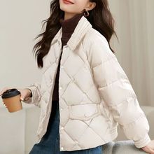 菱格短款羽绒棉服女冬季小个子宽松洋气轻薄外套女2025年新款棉袄