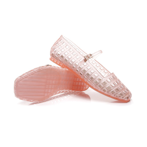 Cross-border new hollow sandals, transparent jelly elastic crystal toe caps, versatile flat bottoms, breathable and comfortable Mary Jane shoes