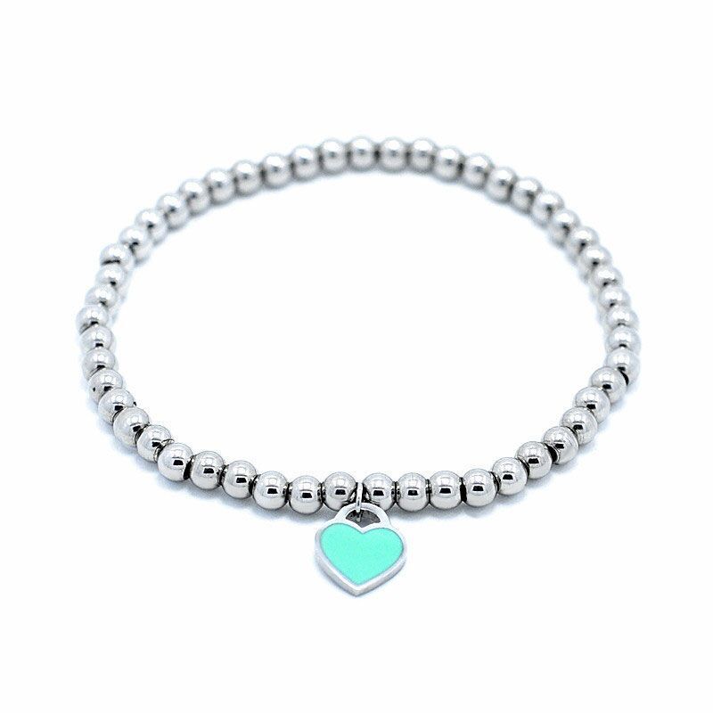European and American Cross-Border Popular 4mm Round Bead Bracelet Titanium Steel Beaded Enamel Peach Heart Heart-Shaped Women's Glue Bracelet European and American Cross-Border Popular 4mm Round Bead Bracelet Titanium Steel Beaded Enamel Peach Heart Heart-Shaped Women's Glue Bracelet