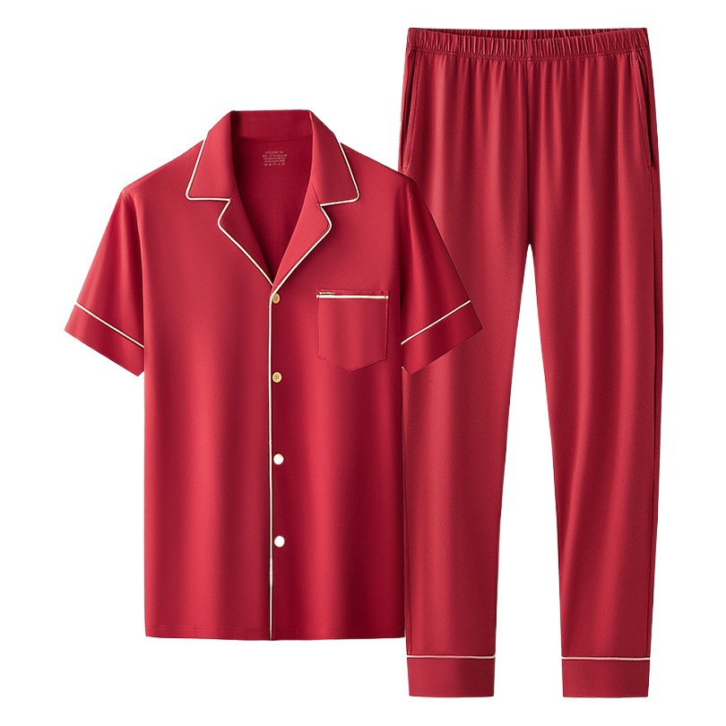 Nuevo conjunto de ropa de estar en casa de manga corta con cárdigan rojo de boda para parejas, de algodón modal, de 60 unidades, transfronterizo, en stock.