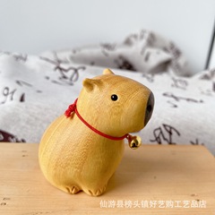 黄金檀木彫りかわいいカピバラ実木彫刻ハンドルデスクトップ置物プレゼント
