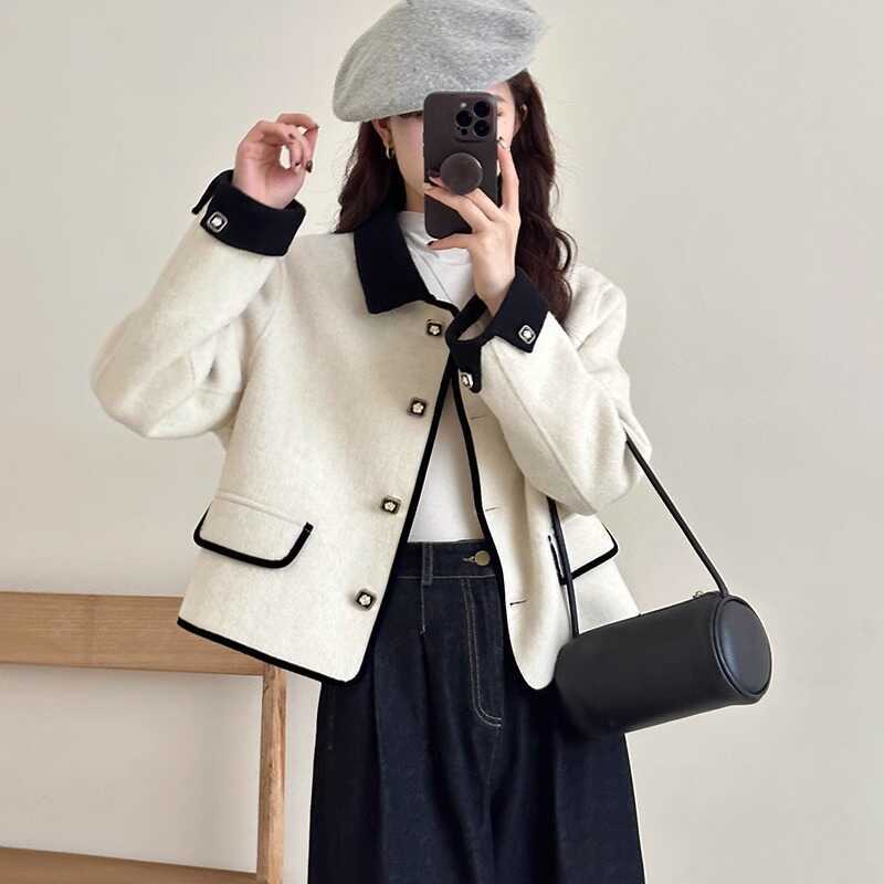 Celebrity Style Woolen Short Outwear for Women 2025 Spring New Style Lapel Small High-End Cardigan Top