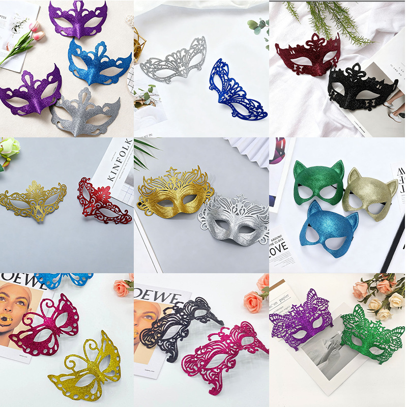 2025 Amazon nuevo carnaval europeo y americano polvo agujero conjunto de máscaras combinadas máscaras de baile de maquillaje