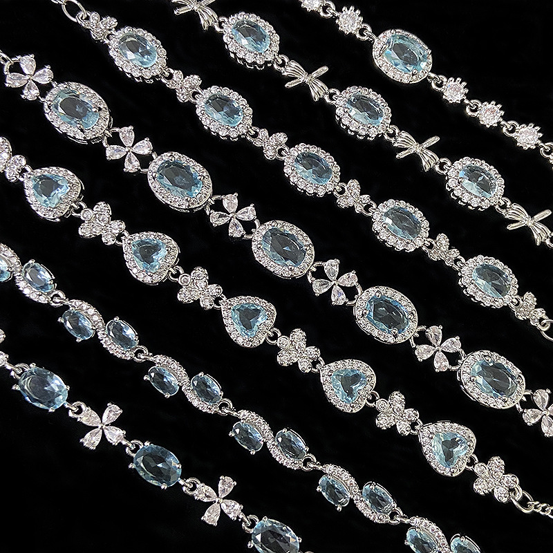 Topaz Sky Blue Zircon Bracelet Affordable Luxury High-Level Bracelet Exquisite Design Sense Explosive Blue Bracelet