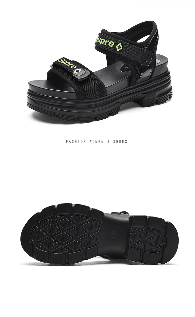 Giày sandal thể thao da thật đế dày nữ gót 4cm quai chữ V khóa dán — JST 1609 cao gót xanh đen 4cm, Đen trắng 2001 LJ, JST 1611 cao gót xanh đen 4cm, 2206 ML màu đen chi tiết 22