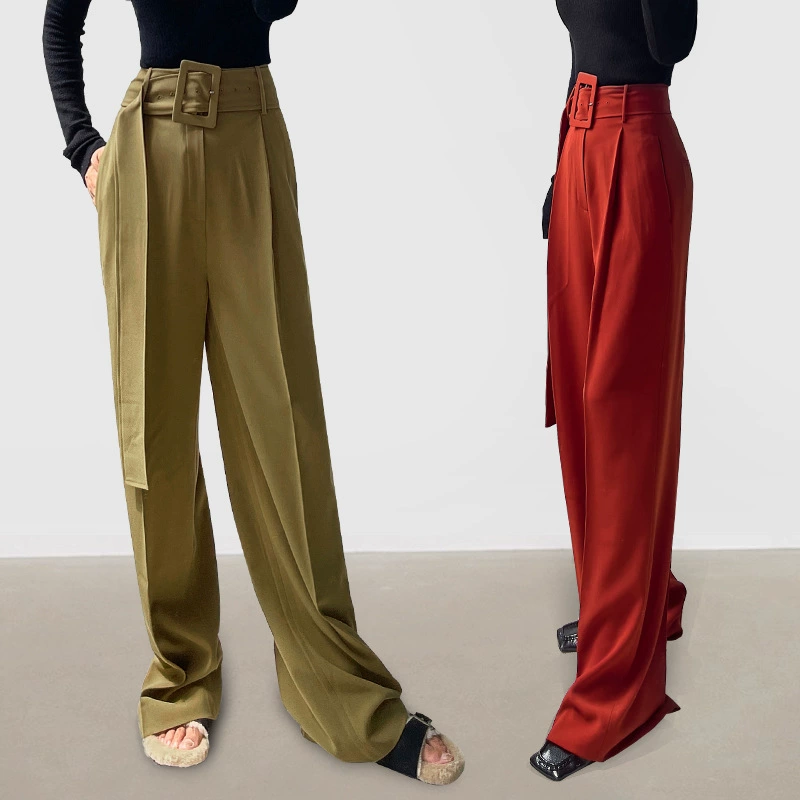 2023 Весна и осень Новые модные большие пряжки для колец 28 Доля Yuppie Flower Bud Повседневные брюки Широкие плиссированные брюки с драпировкой