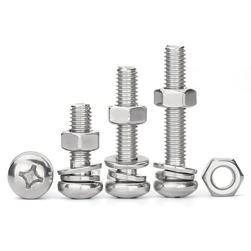 304 stainless steel screw round head three combination screw nut set elastic flat pad cross pan head screw M4M5
