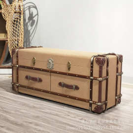 LOFT工业风设计师复古帆布电视柜美容院服装店藤条铜钉个性储藏柜