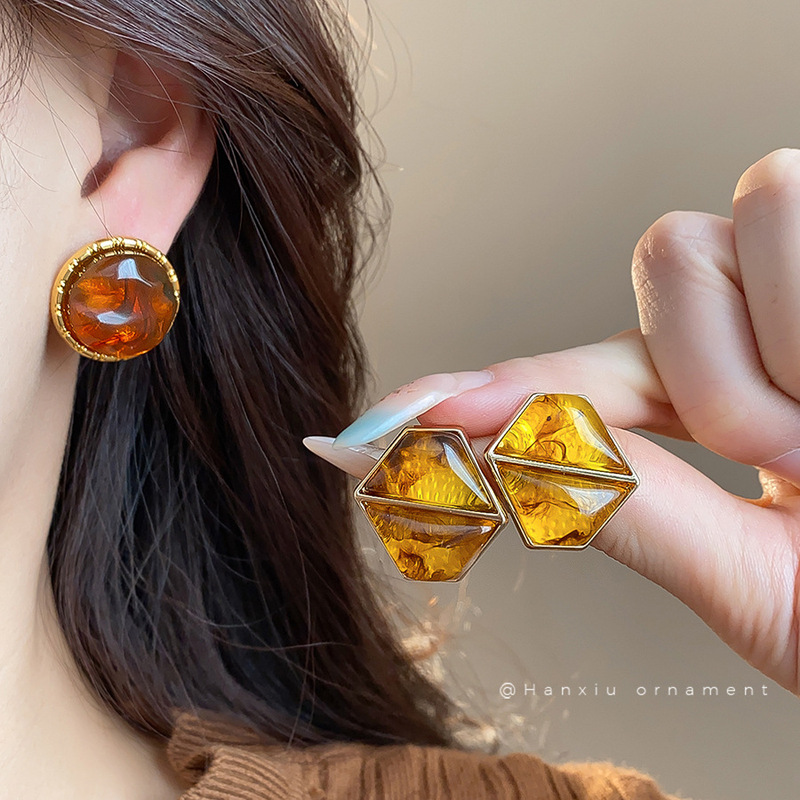 复古美拉德风银针圆形耳钉简约时尚个性气质耳环轻奢高级感耳饰女|undefined