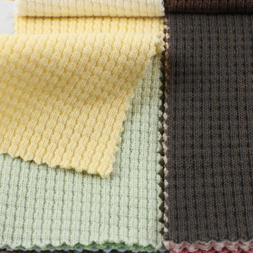 Double-sided waffle 380g polyester-cotton TC, thick and elastic, smooth, cross rib knit fabric, elastic fabric, comfortable