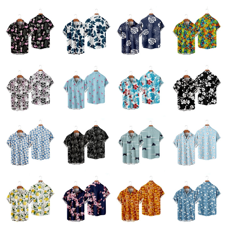 Hong Kong Style Vintage vintage Floral Shirt Thai Hawaiian Style Short Sleeve 3D Digital Printed Loose Shirt