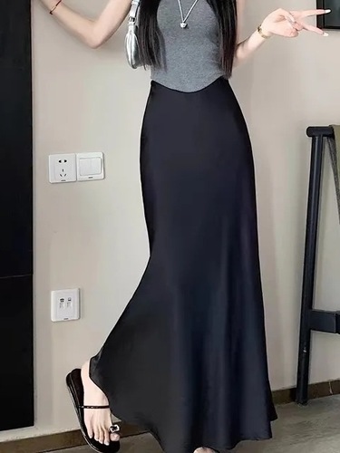 French Acetate Satin Draped Viscose 2025 Spring Medium-Length Skirt Fish-Tail Dress