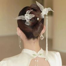 新款相思雀透明喜鵲古風復古發夾漢服發飾新娘結婚流蘇發簪頭飾