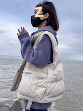 胖mm亮面免洗羽绒棉服马甲女秋冬新款百搭马夹立领棉坎肩洋气外套