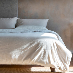 Japanese-style color-woven 100% cotton washed cotton four-piece set pure cotton fine striped minimalist B&B bedding sheet set