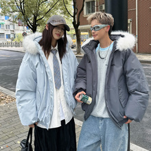 大毛领工装羽绒棉服女2025新款冬季保暖加绒加厚明星同款棉袄外套