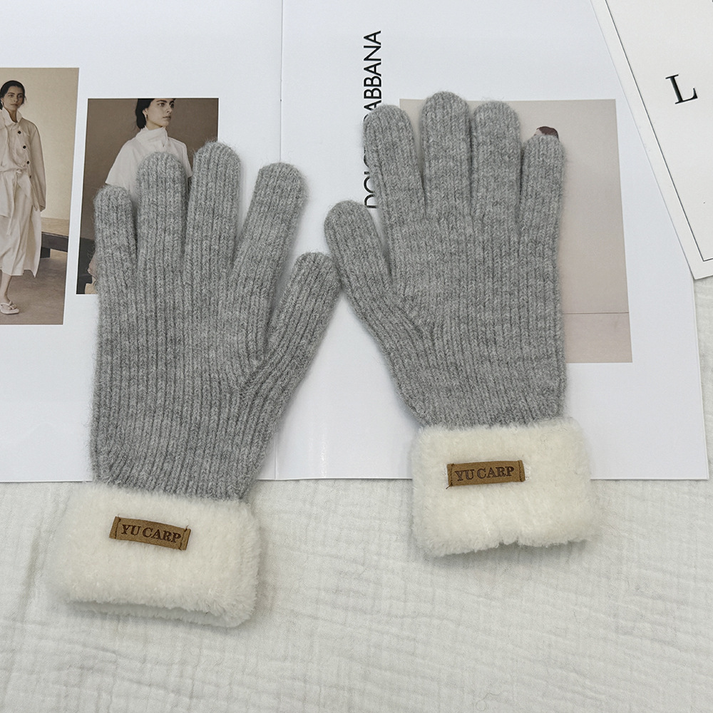 Nuevos guantes de punto de pantalla táctil de cinco dedos de color sólido otoño y invierno parejas de moda para montar al aire libre guantes cálidos a prueba de frío