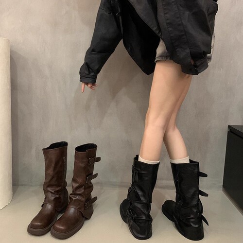 Stylish and Gorgeous Mid-Center Boots for Women, New Arrival Bestseller, Ultra-Hot Pile Leather Boots with Thick Heels, Brown Short Boots