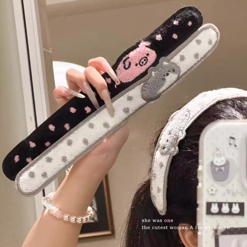Cute cartoon polka dot long strip magic tape hair band for tidying bangs and stray hair, face washing headband for women