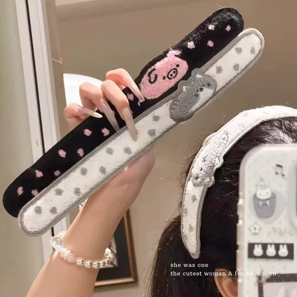 Cute cartoon polka dot long strip magic tape hair band for tidying bangs and stray hair, face washing headband for women