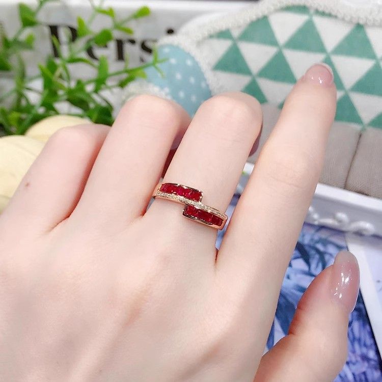 French Retro Ruby Ring For Women, Sterling Silver Diamond Ring_voghion.com