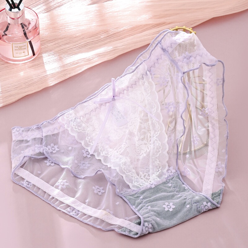 Otaku-Style Lace Panties for Girls, Low-Waisted Mesh Hollow-Out Comfortable Seamless Breathable Triangle Panties for Girls