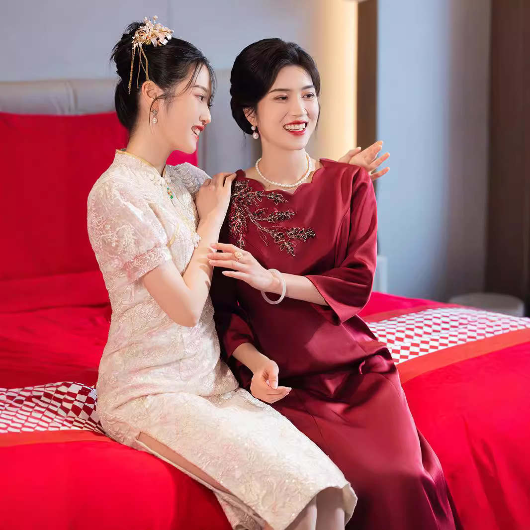Mother-in-law's Banquet Attire, Engagement 2024 Autumn And Winter New Thickened Wedding Mother's Dress, Cheongsam Dress_ecoleips.com