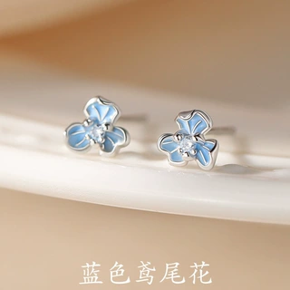 蓝色鸢尾花朵耳钉耳环女生小众高级设计感时尚ins风甜美精致耳饰