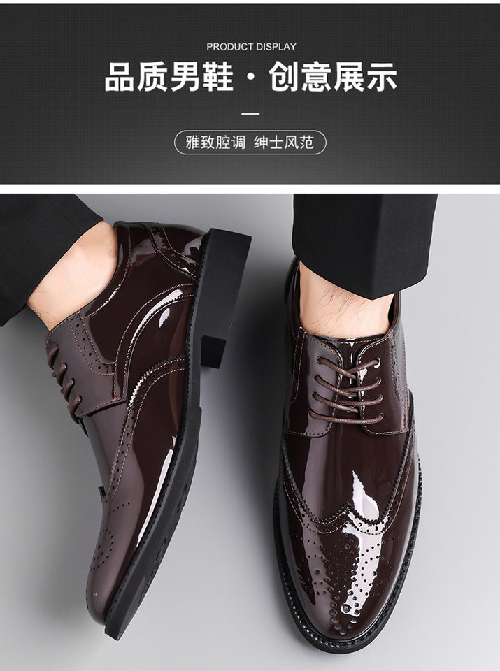 Giày tây nam da bóng kiểu Brogue khắc họa tiết mũi nhọn buộc dây — giày màu nâu, giày đen chi tiết 12