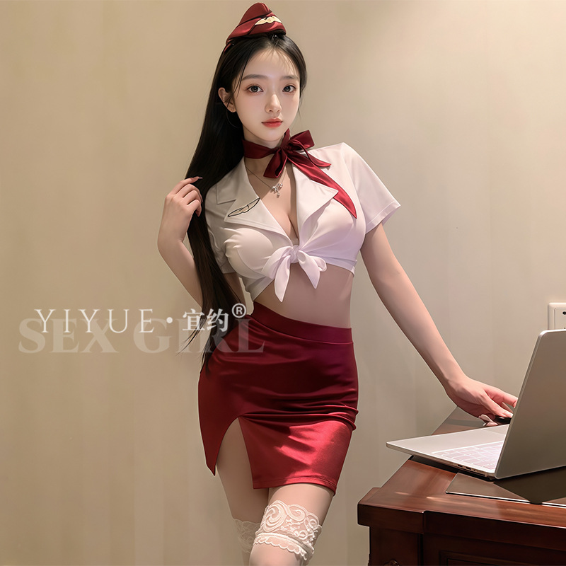 Sexy Lingerie Set with a Stewardess Role-Play Theme for Nightclub Wear, Featuring a Seductive Design That Covers the Hips and Is Easy to Put on and Take Off, Item Number 1240