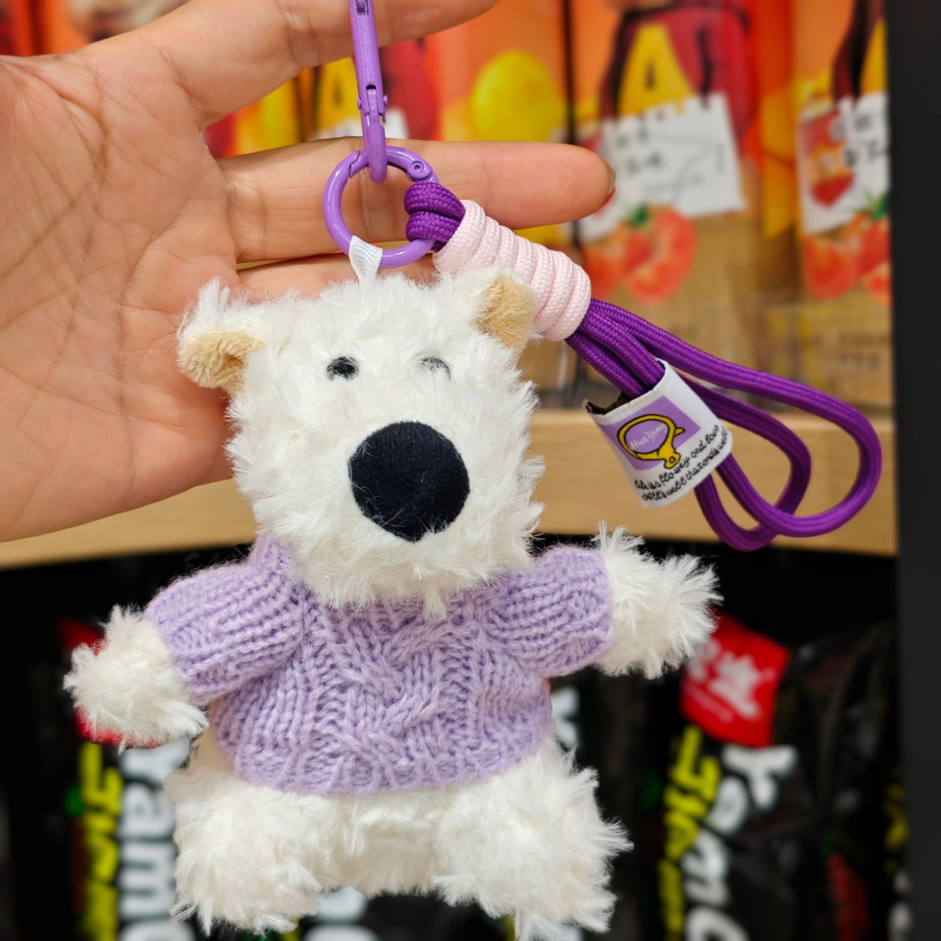 Cute Western Highland Plush Pendant Cartoon Bow Puppy Doll Birthday Gift Couple Bag Keychain_voghion.com