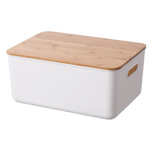 跨境热卖大容量卧室书房带竹盖衣物杂物书本塑料环保收纳盒整理箱