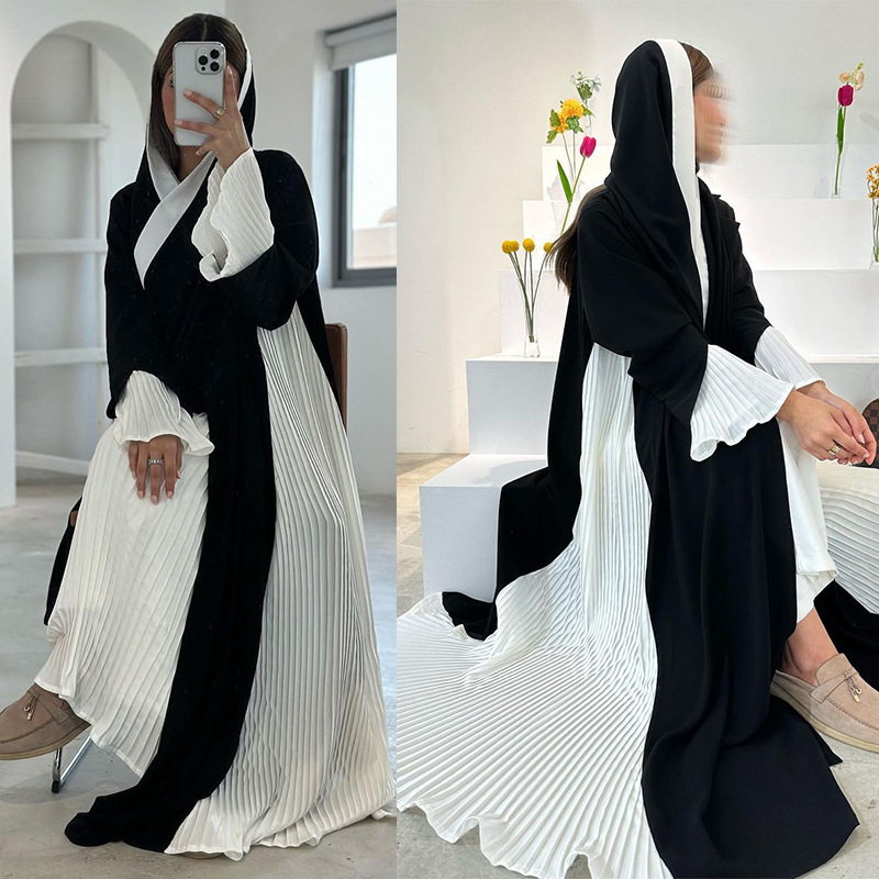 Mq112 New Trendy Modest Turkish Clothing Pleated Dress Fashionable Pleated Patchwork Cardigan Jacket Mq112 New Trendy Modest Turkish Clothing Pleated Dress Fashionable Pleated Patchwork Cardigan Jacket