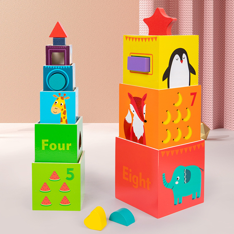 Educación temprana para bebés de madera digital pila caja de bloques de construcción mano-ojo coordinación padre-hijo interacción puzzle iluminación juguetes de bloques de construcción