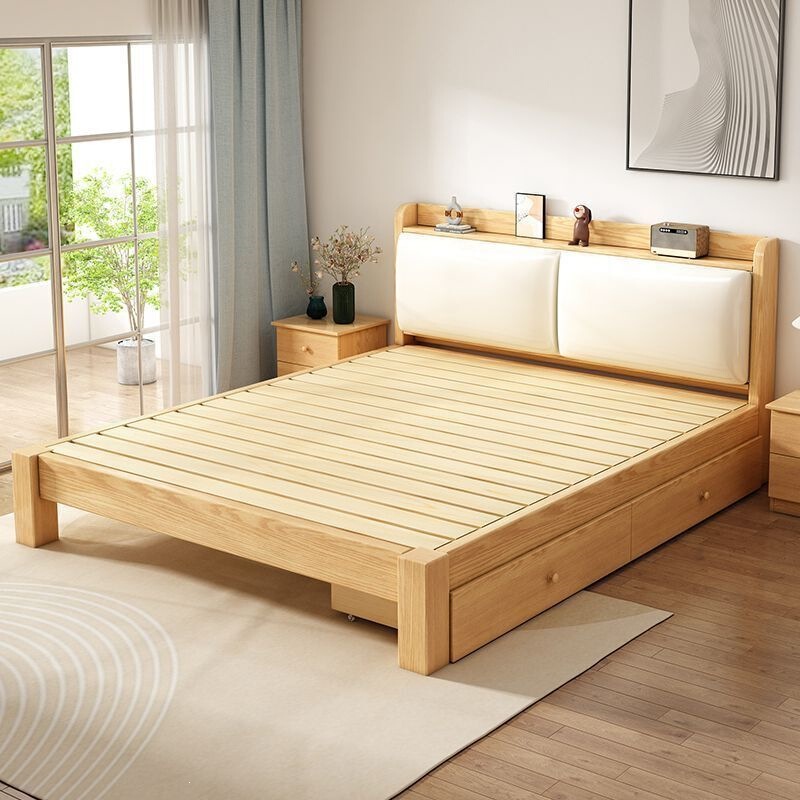 Solid wood bed, modern and simple, 1.5m double bed for home use, 1.8m upholstered bed for rental housing, 1m single bed frame Solid wood bed, modern and simple, 1.5m double bed for home use, 1.8m upholstered bed for rental housing, 1m single bed frame