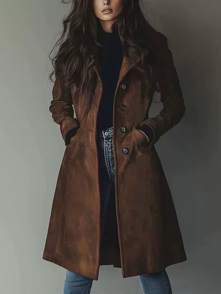 European and American Amazon Cross-Border New Women's Autumn and Winter Outwear Lapel Western Style Suede Long Windbreaker Jacket