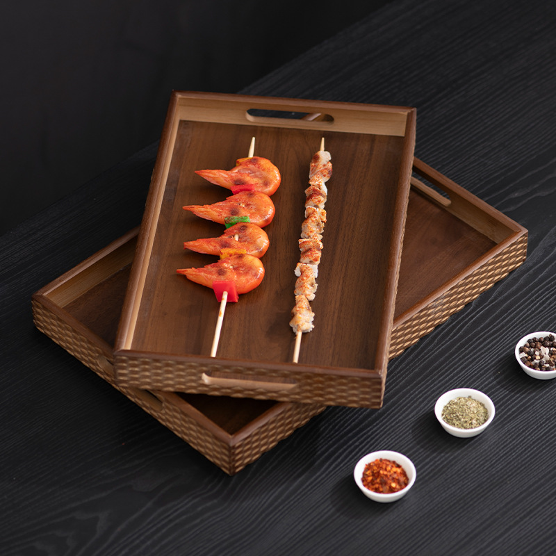 Natural Bamboo Barbecue Tray for Home Use, Meat and Side Dish Tray, Breakfast Bread Tray, Entryway Miscellaneous Storage Tray