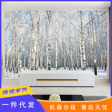 跨境专供独立站亚马逊速卖通电视背景墙壁画定制客厅树林风景壁纸