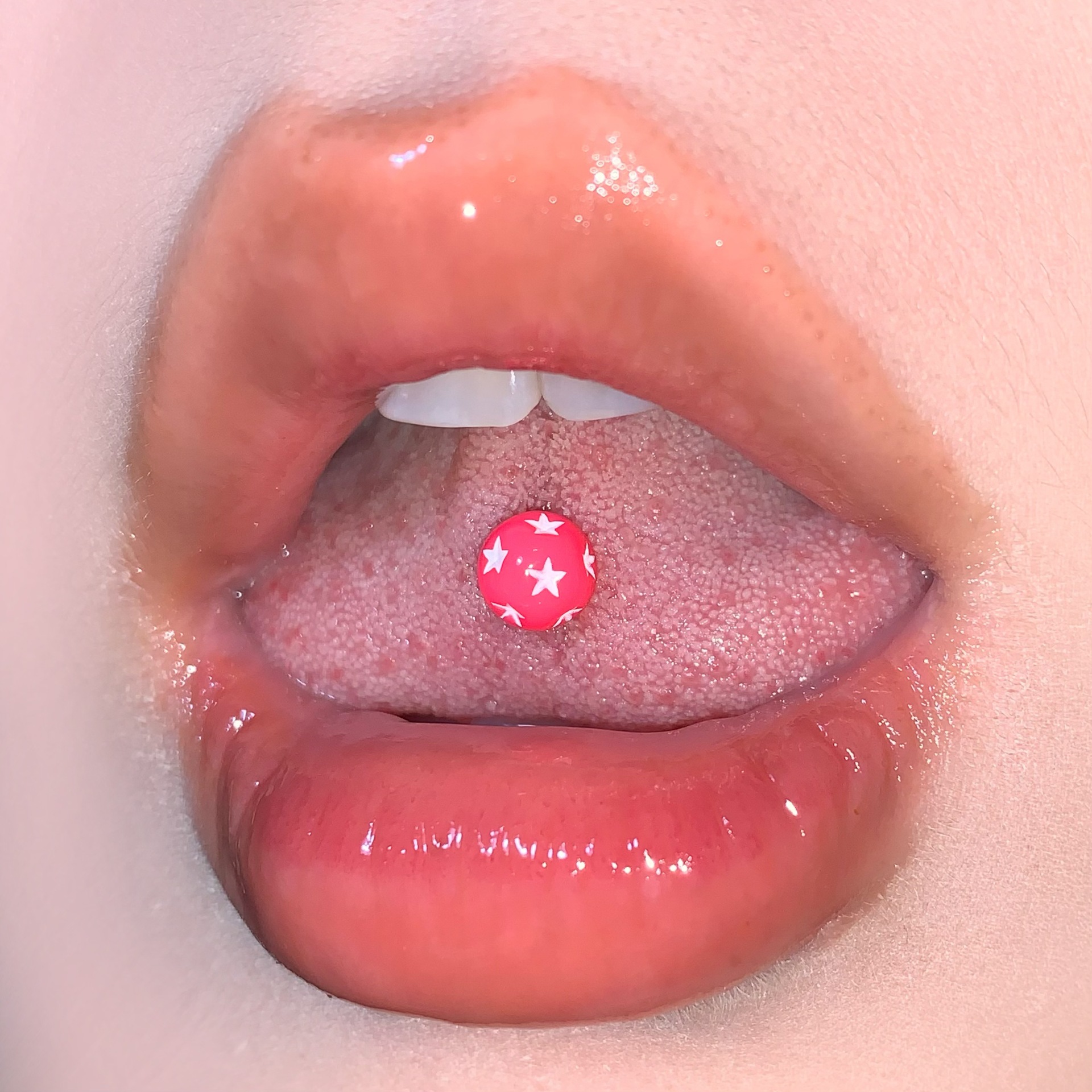 Double-Headed Round Ball Five-Pointed Star Tongue Barbell, 10 Colors Acrylic, European & American Trendy Body Piercing Jewelry, Wholesale detail image 9