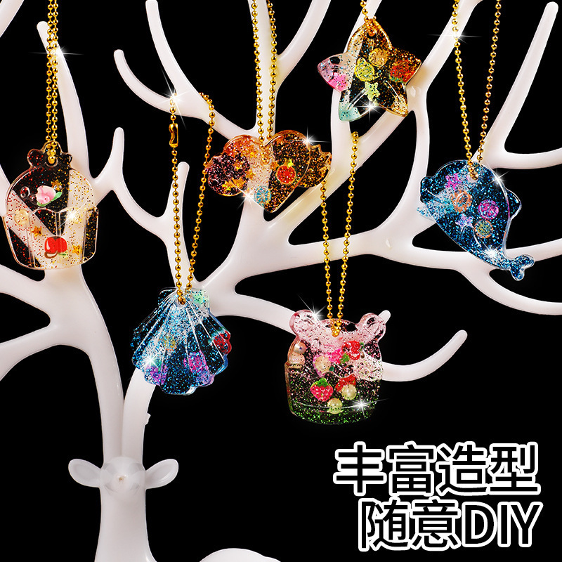 Accesorios de epoxi de cristal de bricolaje hechos a mano para niños, paquete de material, pintura de pegamento sin hornear, mochila, accesorios colgantes, juguetes de juego