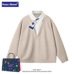 NASA春レトロ偽長袖ポロシャツ男女ゆるいファッションブランド