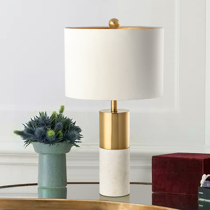 American minimalist jazz-style white marble creative table lamp with bronze color, villa model room living room bedroom bedside table lamp