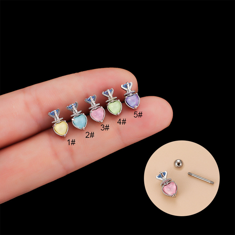 Fashion Heart Shape Copper Plating Inlay Zircon Ear Studs 1 Piece